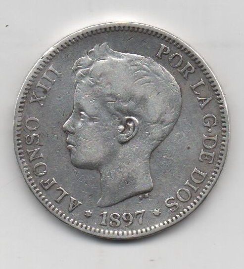 ALFONSO XIII DEL AÑO 1891 *91 DE 5 PESETAS